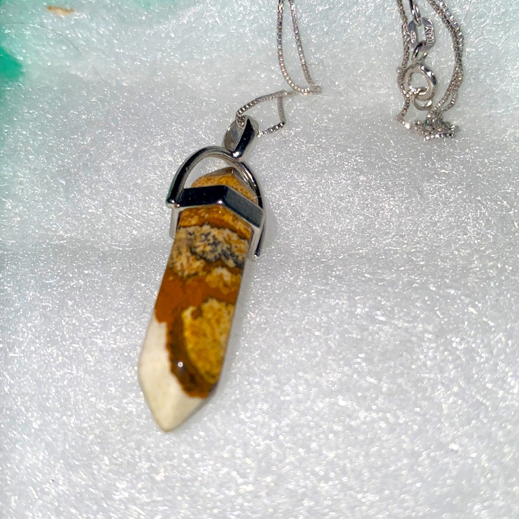 Boho Hippie Picture Jasper Sterling Silver Necklace 16 25$